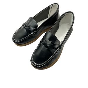 Solsagn G Ladies Loafers Black Size 8.5 Slip On w/Cross Tie Decoration